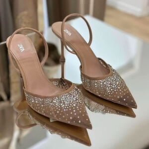 ZARA BEADED MESH SLINGBACK HEELS size 40 8.5 US